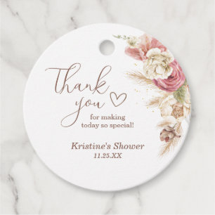 Boho Floral Pampas Grass Baby Shower Thank You Favour Tags