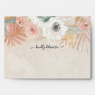 Boho Floral Pampas Grass Blush Peach Wedding Envelope