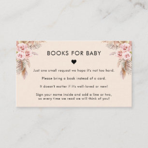 Boho Floral Pampas Grass Books for Baby Shower Enclosure Card