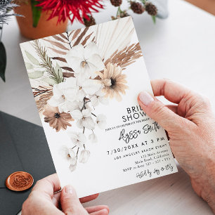 Boho Floral Pampas Grass Bridal Shower  Invitation
