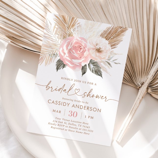 Boho Floral Pampas Grass Bridal Shower Invitation (Creator Uploaded)