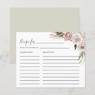 Boho Floral Pampas Grass Bridal Shower Recipe Card