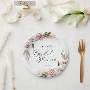 Boho Floral Pampas Grass Bridal Shower Welcome Paper Plate