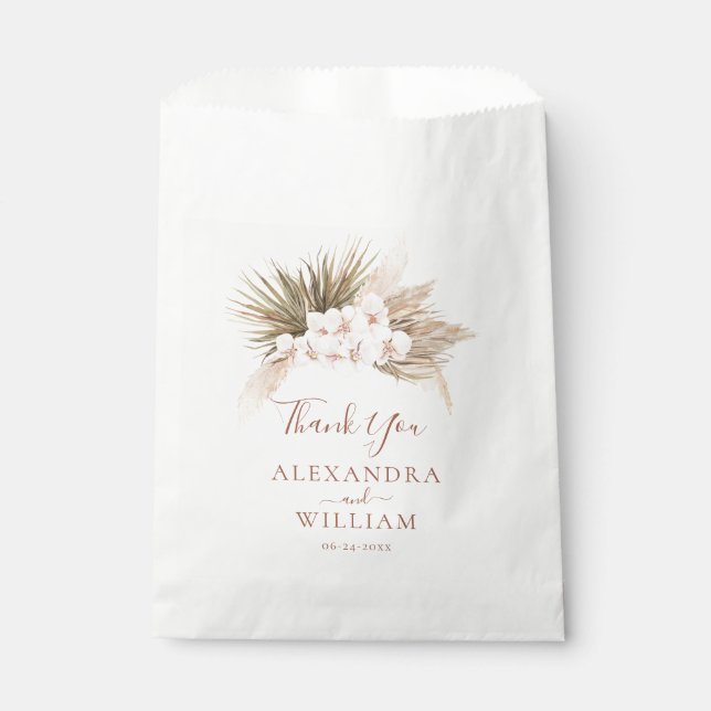 Boho Floral Pampas Grass Fall Rustic Wedding  Favour Bags (Front)