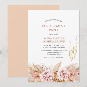 Boho Floral Pampas Grass Glasses Engagement  Invitation