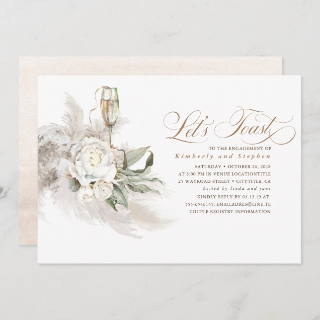 Boho Floral Pampas Grass Greenery Engagement Party Invitation (Front/Back)