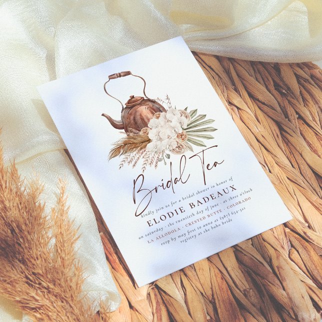Boho Floral Pampas Grass Modern Tea Bridal Shower Invitation (Creator Uploaded)