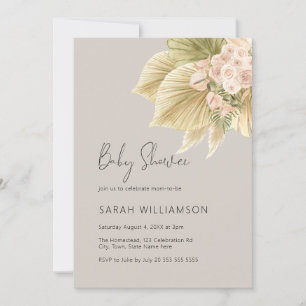 Boho Floral Pampas Grass Palm Natural Baby Shower Invitation