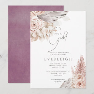 Boho Floral Pampas Grass Palmetto Baby Girl Shower Invitation