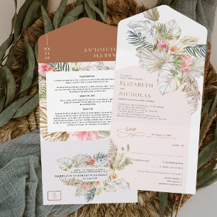 Boho Floral Pampas Grass Terra Cotta Desert   All In One Invitation