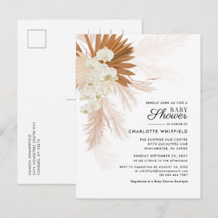 Boho Floral Pampas Grass Terracotta Baby Shower Invitation Postcard