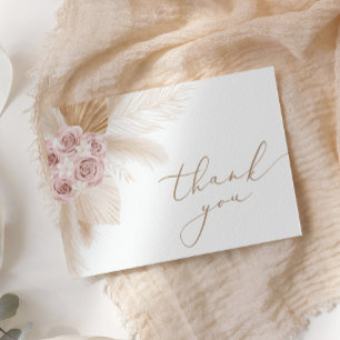 Boho Floral Pampas Grass Thank You Card