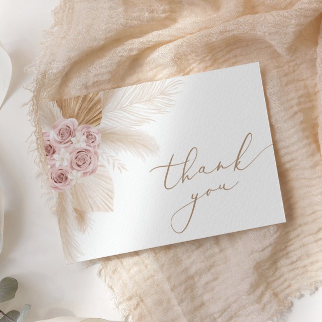 Boho Floral Pampas Grass Thank You Card (Creator Uploaded)