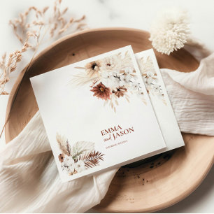 Boho Floral Pampas Grass Wedding Napkins