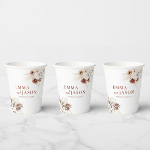Boho Floral Pampas Grass Wedding Paper Cups