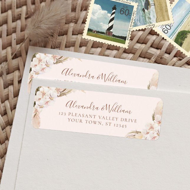Boho Floral Pampas Grass Wedding Return Address (Creator Uploaded)