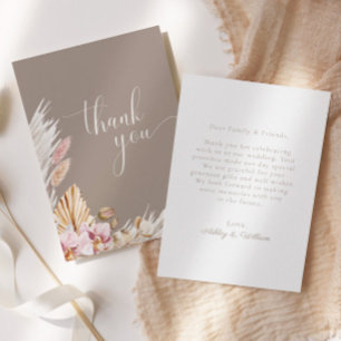 Boho Floral Pampas Grass   Wedding Thank You Card