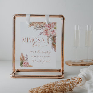 Boho Floral Pampas Rose Gold Mimosa Bar Poster