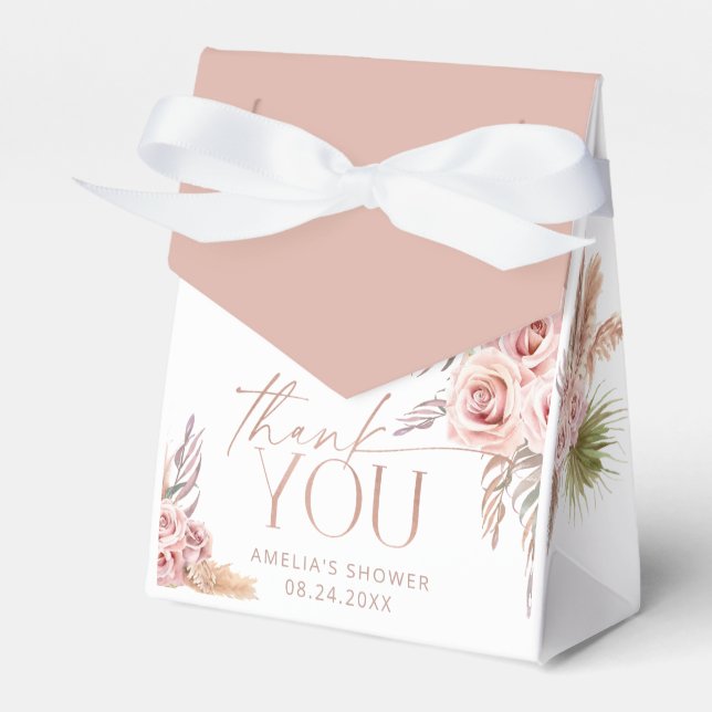 Boho Floral Pampas Rose Gold Thank You Favour Box (Front Side)