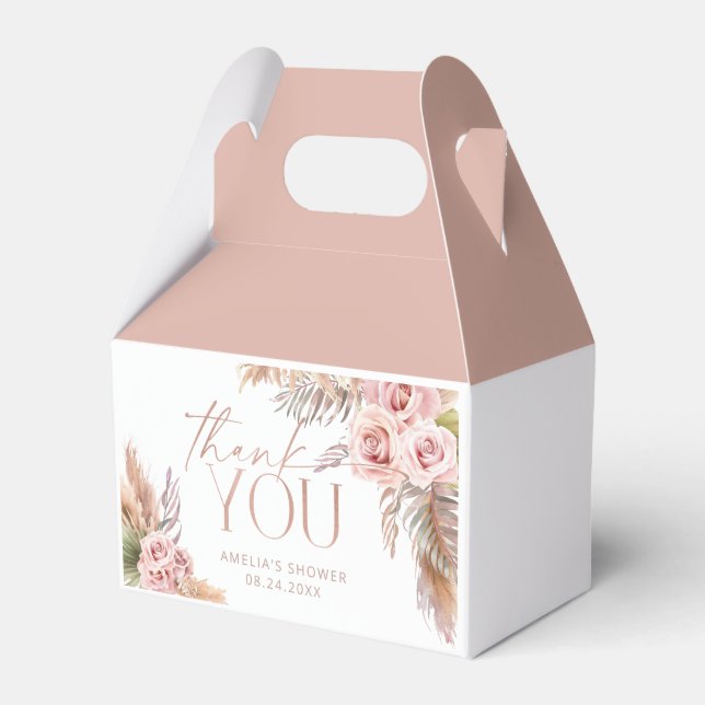 Boho Floral Pampas Rose Gold Thank You Favour Box (Front Side)