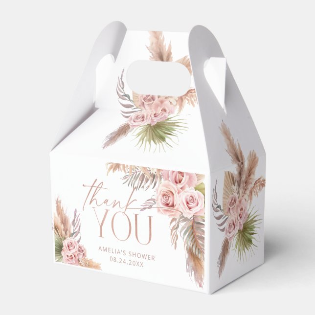 Boho Floral Pampas Rose Gold Thank You Favour Box (Front Side)