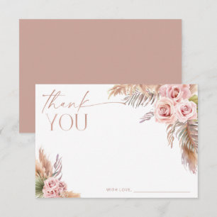 Boho Floral Pampas Rose Gold Thank You Invitation