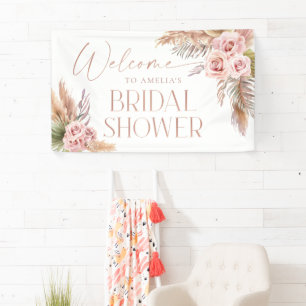 Boho Floral Pampas Rose Gold Welcome Banner