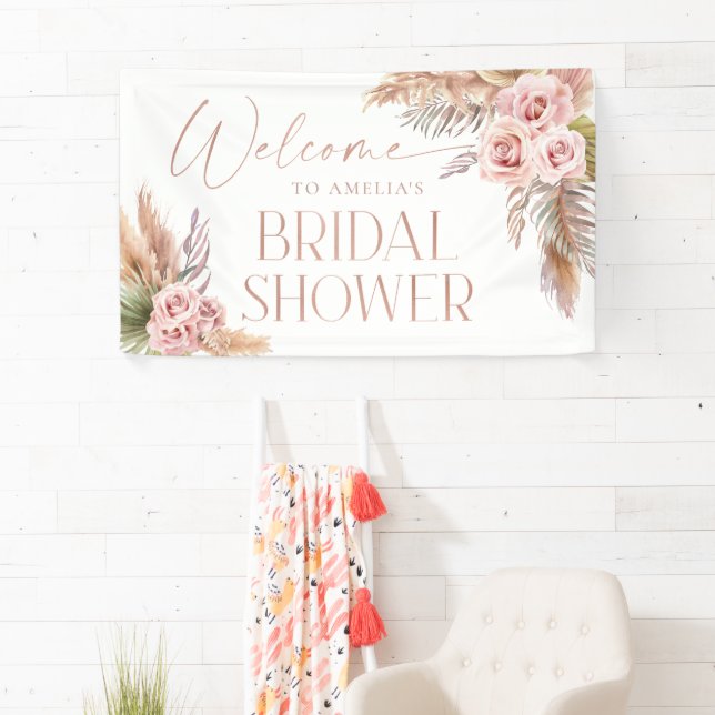 Boho Floral Pampas Rose Gold Welcome Banner (Insitu)