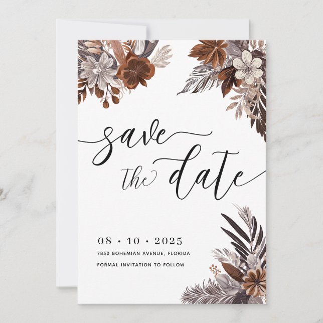 Boho Floral Pampas Save The Date Invitation (Front)