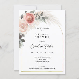 Boho, Floral, Pampasgras, Arch Bridal Shower Invitation