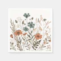 Boho floral paper party napkin, wildflowers