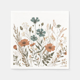 Boho floral paper party napkin, wildflowers napkin