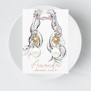 Boho Floral Pastel Wavy Hair Girl Flowers Earrings Business Card
