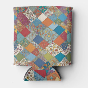 Boho Floral Patchwork Diamonds Can Cooler