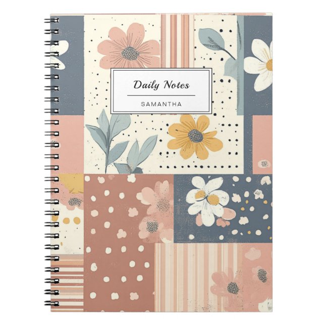 Boho Floral Patchwork in Terracotta and Sage Notebook (Front)