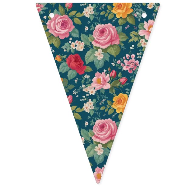 Boho Floral Patchwork Multi Flower Pattern Bunting (Tenth Flag)