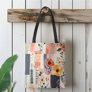Boho Floral Patchwork Pattern Tote Bag