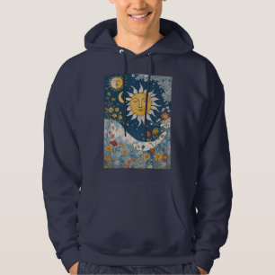 Boho Floral Patchwork Sun and Moon Hoodie