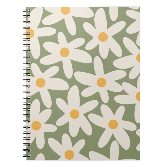 Boho Floral Pattern Contemporary Retro Modern Sage Notebook (Front)