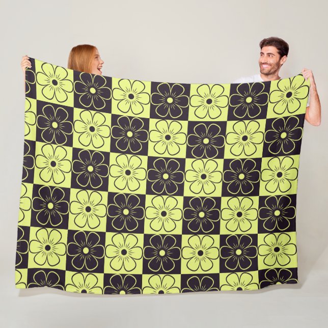 Boho Floral Pattern Purple Yellow Fleece Blanket (In Situ)