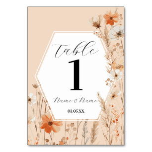Boho Floral Peach Bohemian Menu Table Numbers