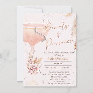 Boho Floral Pearls Prosecco Bridal Shower Invitation