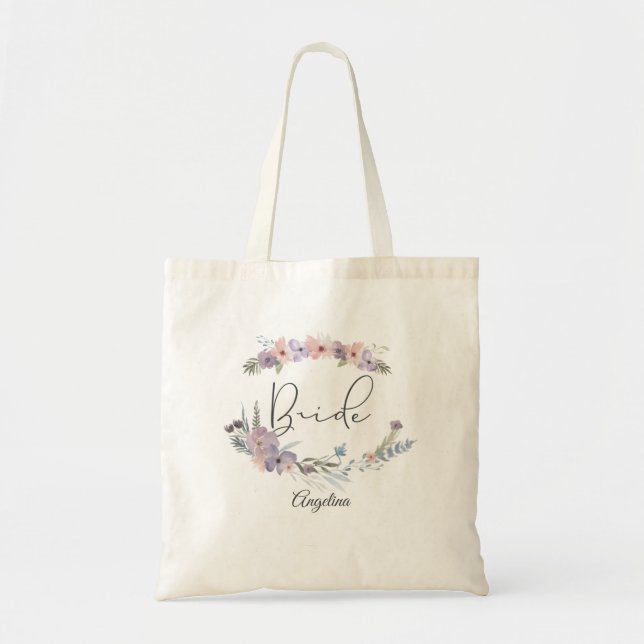 Boho Floral Personalised Bride Tote Bag (Front)