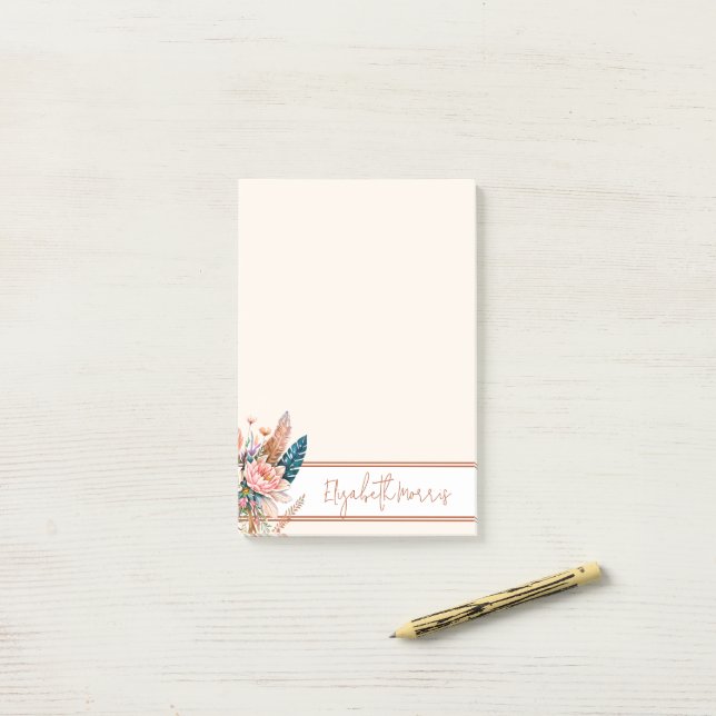Boho floral personalised post-it notes (On Desk)