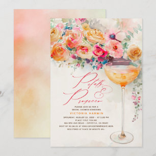 Boho Floral Petals and Prosecco Bridal Shower Invitation