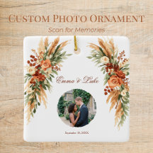 Boho Floral Photo QR Code Ornament | Personalised