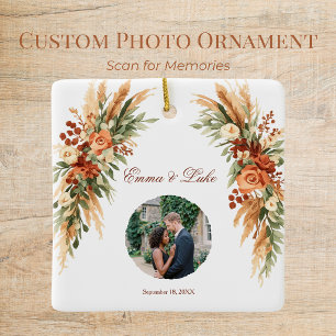 Boho Floral Photo QR Code Ornament Personalised