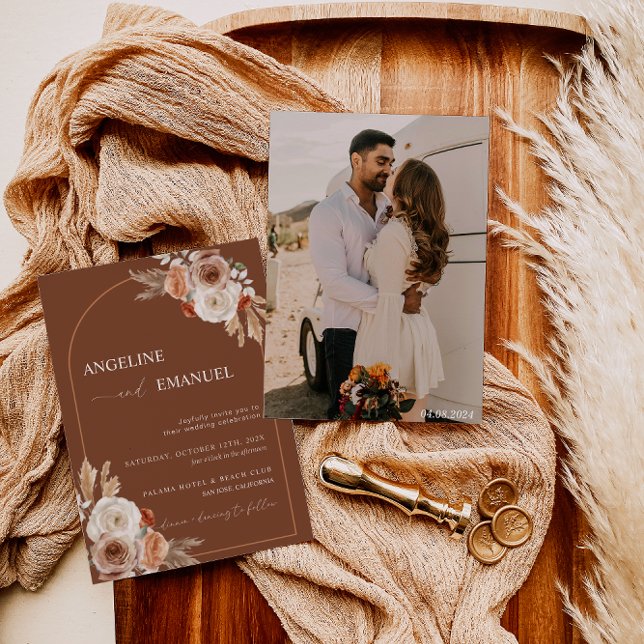Boho Floral Photo Wedding Invite Pampas Grass (Creator Uploaded)