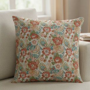 Boho Floral Pillow - Retro Paisley Design