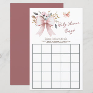 Boho Floral Pink Bow Girl Baby Shower Bingo